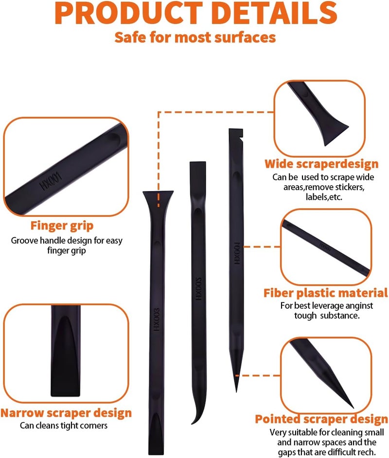 OXDFK 18 PCS Carbon Fiber Plastic Scrapers Tool, Non-Scratch Scraper Tool for Tight Spaces, Multi-Purpose Label Scraper Pen-Shaped, for Car Cleaning Supplies, Kitchen, Crevices, Stains (Black) - Image 3